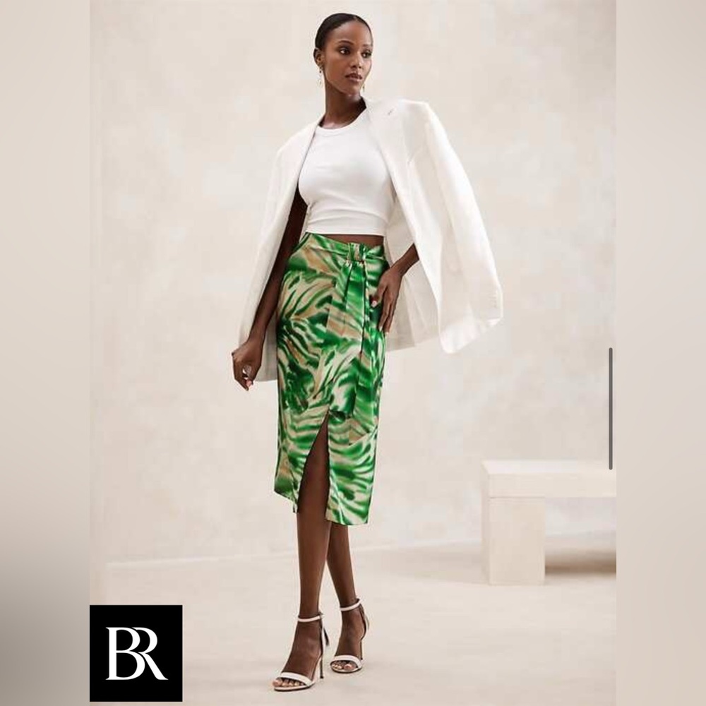 Banana Republic Silky Sarong Midi Skirt (Swirl Abstract)